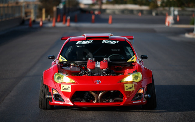 Red car hood up driving free wallpaper - medium preview image