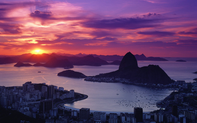 Sunset city mountains water bridge free wallpaper - medium preview image