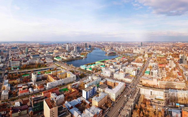 City river bridge buildings aerial free wallpaper - medium preview image