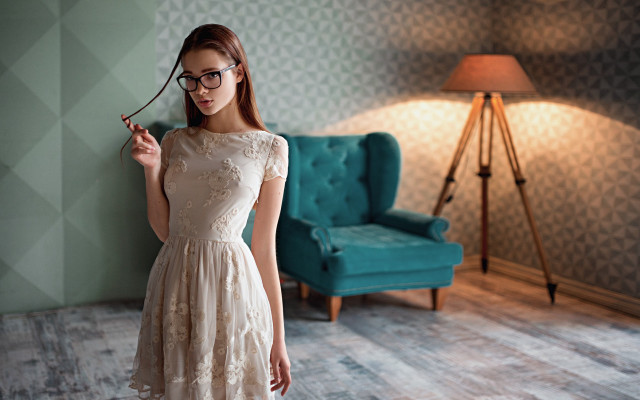 Woman dress scissors blue chair free wallpaper - medium preview image