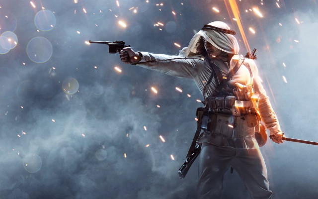 Man white outfit gun fireworks free wallpaper - medium preview image