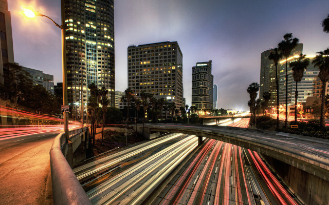 Elbridge burbank night cityscape bridge free wallpaper - medium preview image