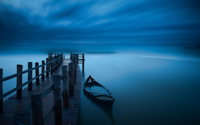 Docked boat lake night cloudy free wallpaper - medium preview image