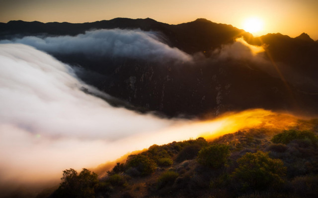 Mountain cloud sunset ocean trees free wallpaper - medium preview image