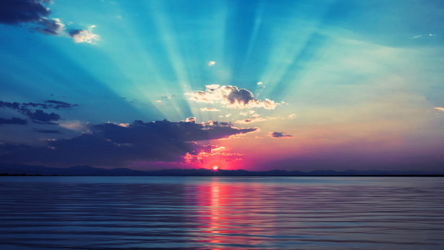 Sunset lake crepuscular rays beach free wallpaper - medium preview image