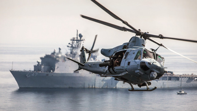 Helicopter over boat ocean military free wallpaper - medium preview image