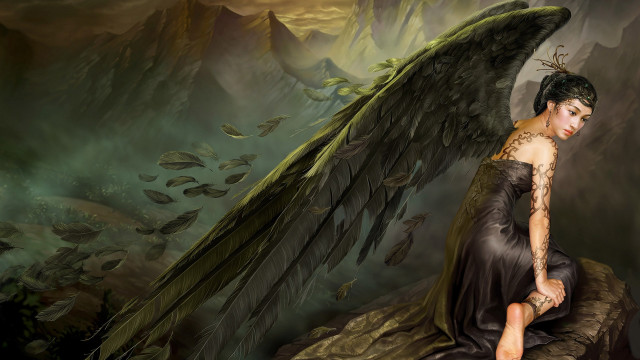 Woman angel wings tattoo gothic free wallpaper - medium preview image