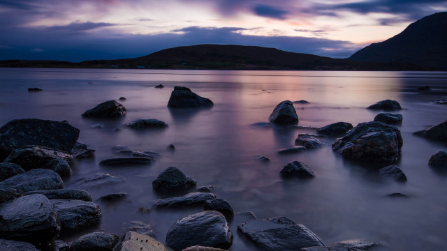 Rocky beach mountain dusk purple free wallpaper - medium preview image