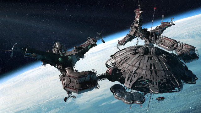 Space station over planet aurora free wallpaper - medium preview image