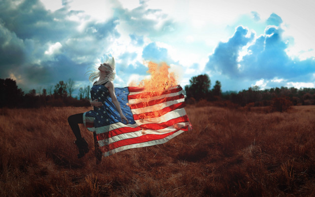 American flag field sky clouds free wallpaper - medium preview image