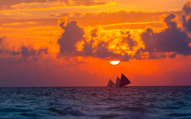 Sailboat ocean sunset cloudy sky #7 free wallpaper - medium preview image