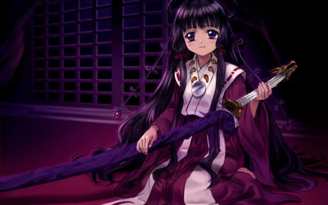 Purple woman sword kimono miko free wallpaper - medium preview image