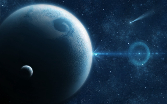Space planet stars blue light free wallpaper - medium preview image