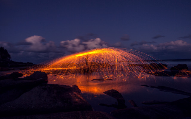 Firework night sky reflection water free wallpaper - medium preview image