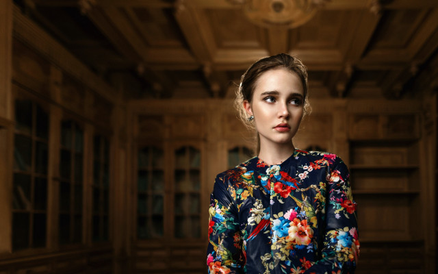 Woman floral dress library chandelier free wallpaper - medium preview image