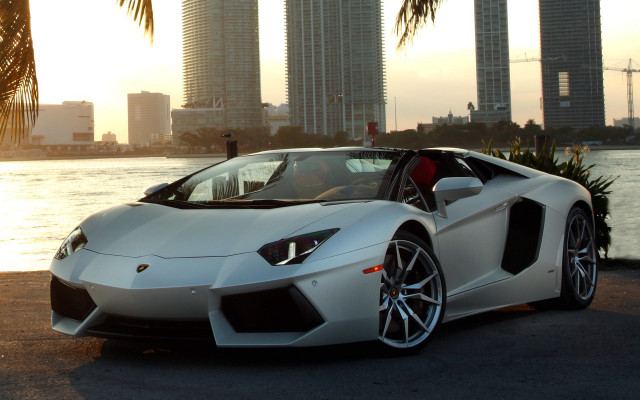 White sports car city water free wallpaper - medium preview image