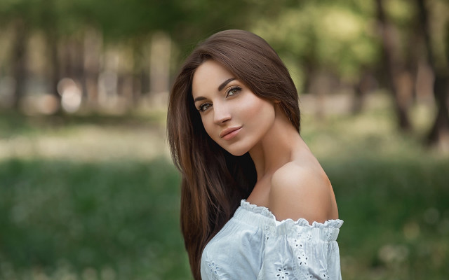 Romantic portrait woman park bokeh free wallpaper - medium preview image