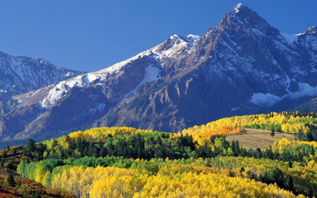 Mountain range snow capped forest #2 free wallpaper for desktop - medium preview image