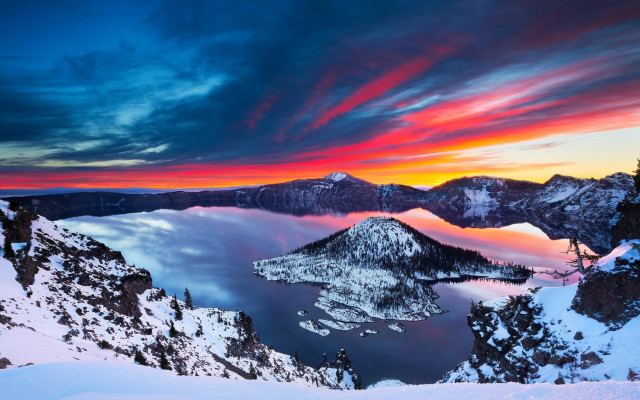 Mountain lake sunset clouds forest free wallpaper for desktop - medium preview image