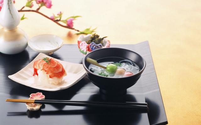 Soup bowl chopsticks vase flowers free wallpaper - medium preview image