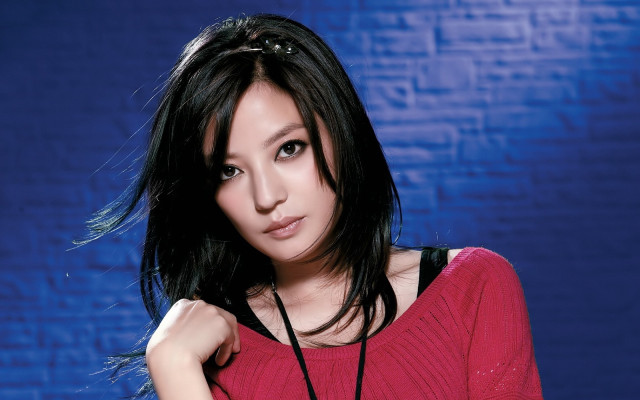 Woman black hair red shirt #5 free wallpaper - medium preview image