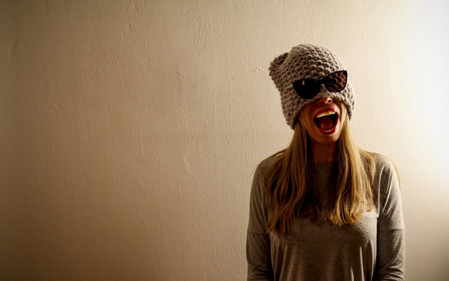 Woman knitted hat sunglasses silly free wallpaper - medium preview image