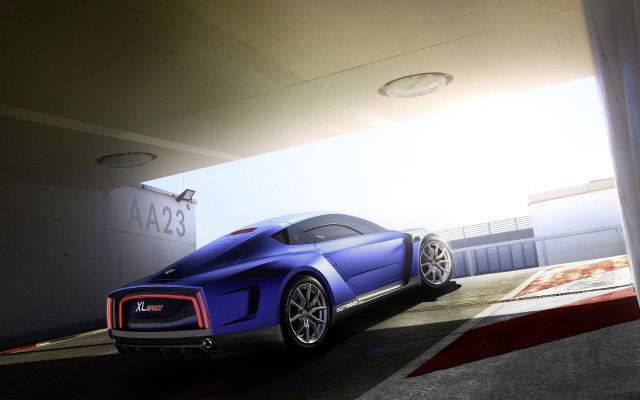 Blue sports car parking garage free wallpaper - medium preview image