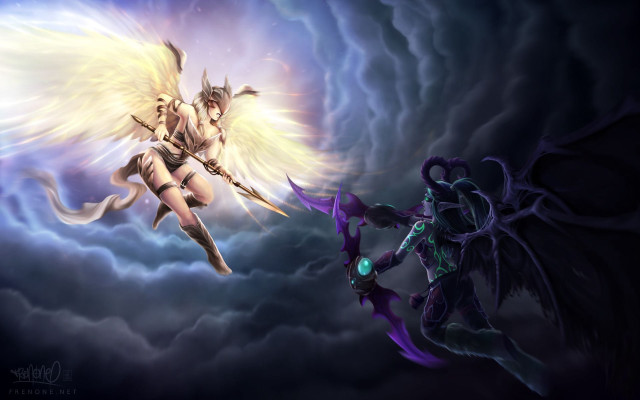 Woman sword demon wings clouds free wallpaper - medium preview image