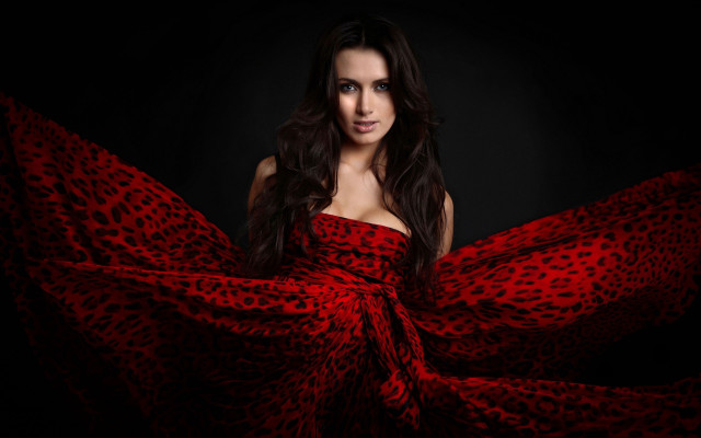 Woman red dress black background free wallpaper for desktop - medium preview image