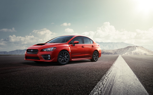 Red car mountains sunshine beach free wallpaper - medium preview image