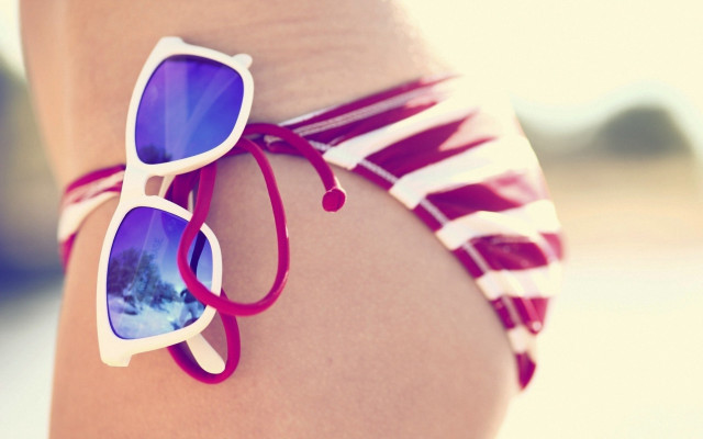 Bikini sunglasses beach trees summer free wallpaper - medium preview image