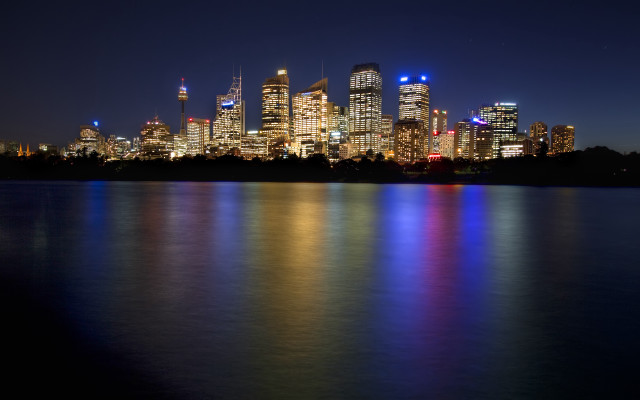 City skyline night reflections starry free wallpaper - medium preview image