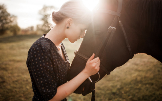 Woman horse field sunshine polkadot free wallpaper - medium preview image