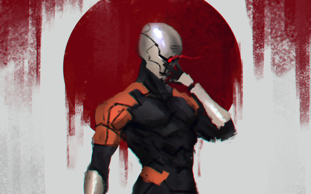 Futuristic man cyberpunk armor helmet free wallpaper - medium preview image