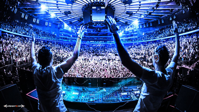 Two men hands up crowd free wallpaper - medium preview image