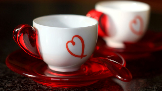 Two cups hearts table red free wallpaper - medium preview image