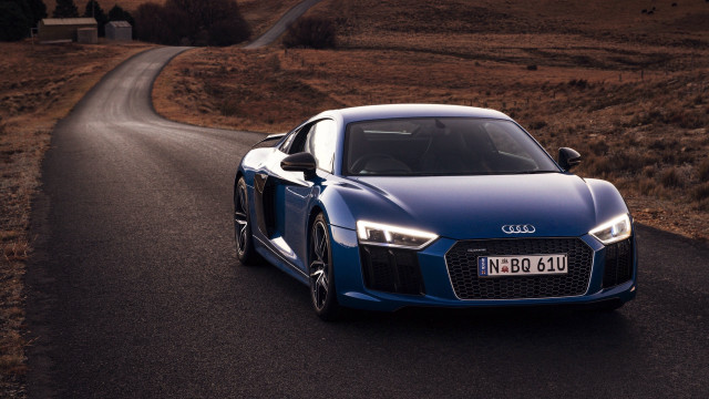 Blue car driving road field free wallpaper - medium preview image