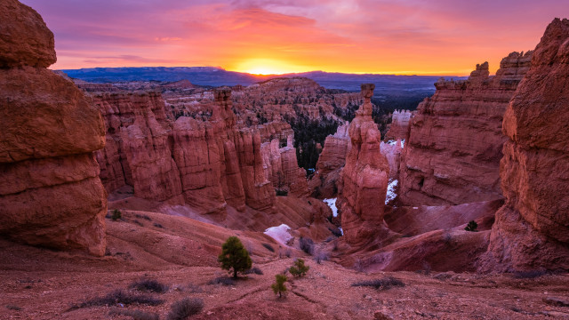 Sunset valley rocks desert trees free wallpaper - medium preview image
