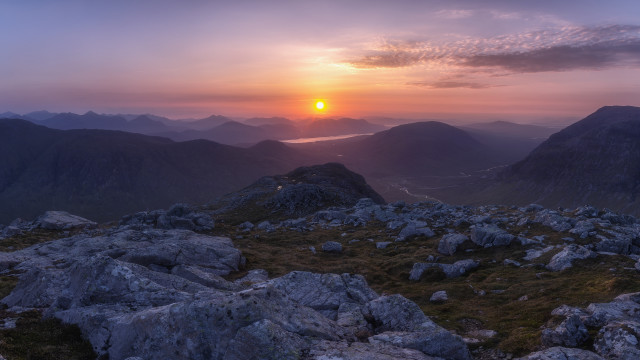 Sunset mountain lake river shore free wallpaper - medium preview image