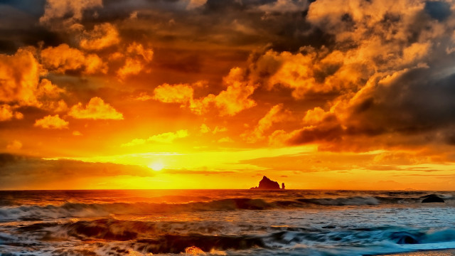 Sunset ocean island clouds beach free wallpaper - medium preview image