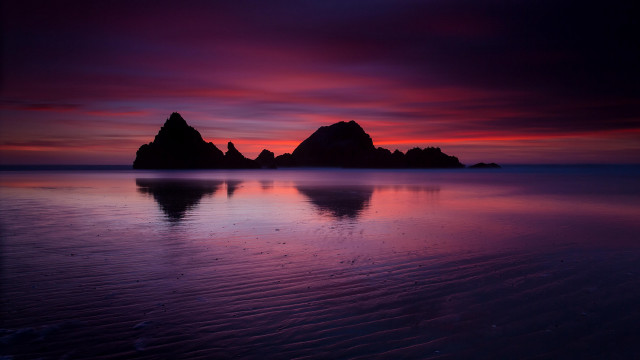 Sunset rocks purple sky clouds free wallpaper - medium preview image