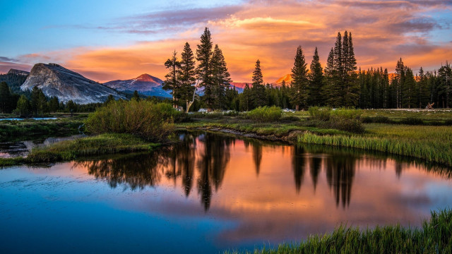 Sunset mountain lake forest sky free wallpaper - medium preview image