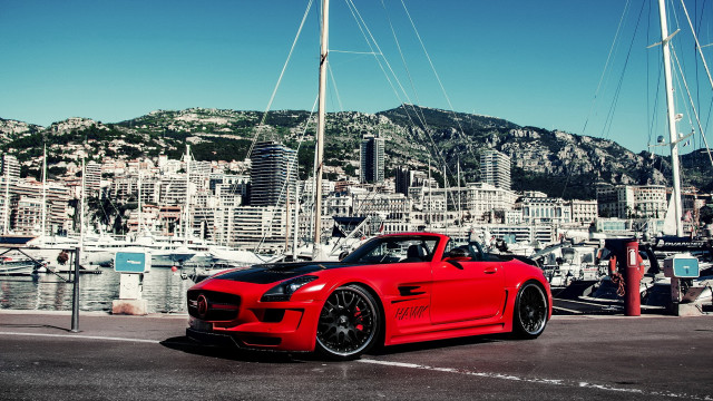 Red sports car city sailboats free wallpaper - medium preview image