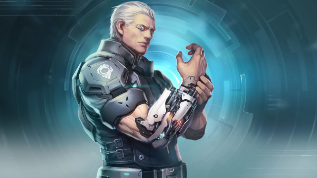 Futuristic suit man cyborg portrait free wallpaper - medium preview image