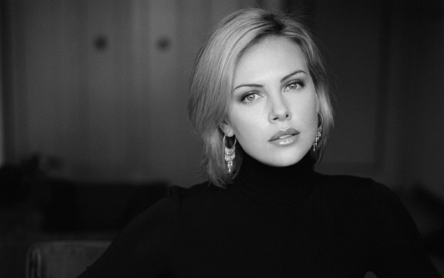 Blond woman elegant black turtleneck free wallpaper - medium preview image