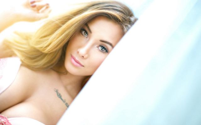 Woman tattoo bed blonde blue free wallpaper - medium preview image