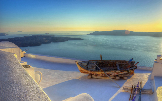 Boat snowy ocean mountains sunset free wallpaper - medium preview image
