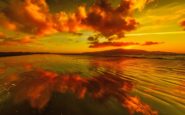 Sunset reflection clouds water mountain free wallpaper - medium preview image