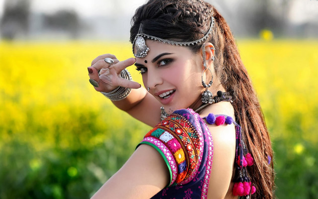 Woman dress flower field selfie free wallpaper - medium preview image