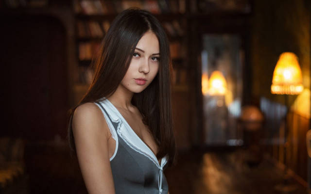 Romantic library portrait seductive elina free wallpaper - medium preview image